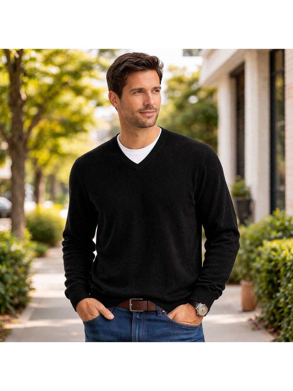 Nordstrom Men's Shop Cashmere Sweater L Black V-Neck 100% Luxury Soft Classic
